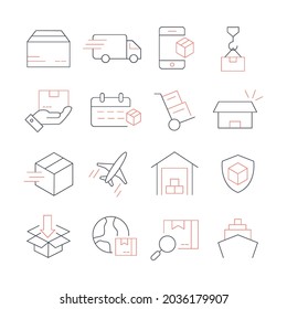Juego de iconos de entrega. Iconos de entrega empaquetan elementos vectoriales para web infográfica