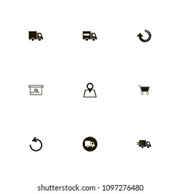 Delivery icons set. parcel, car, fast truck and back