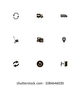 Delivery icons set. parcel, circulation, car and give parcel