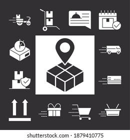 delivery icons set parcel tracking shipping, world trade logistics vector illustration silhouette style