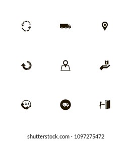 Delivery icons set. place, express, 24 hours and fastfood location