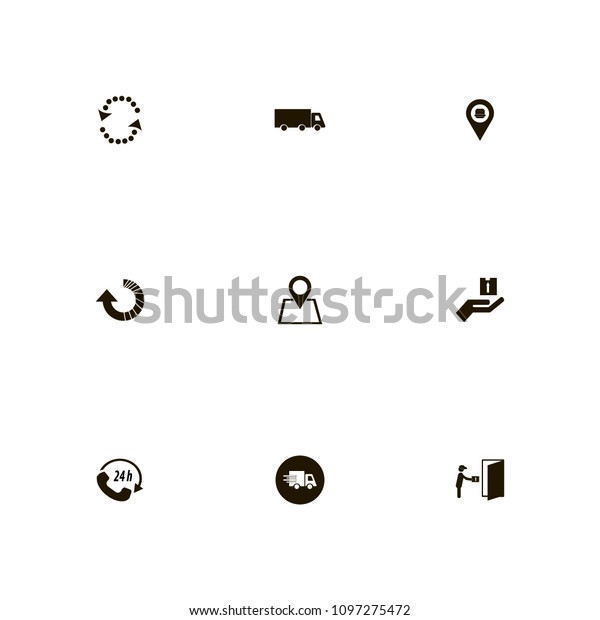 Delivery icons set. place, express, 24 hours and
fastfood location