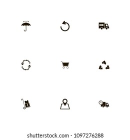 Delivery icons set. post, place, cart and circulation