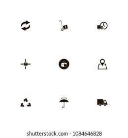 Delivery icons set. protection, open box, directions and place