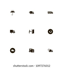 Delivery icons set. protection, speed, reload and car