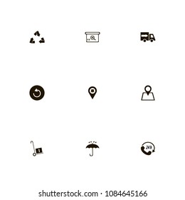 Delivery icons set. rain, place, tracking and location