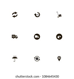 Delivery icons set. rain, time delivery, parcel and cart