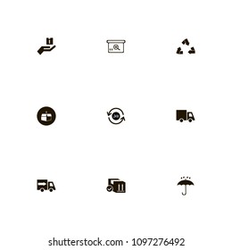Delivery icons set. recycle sign, check, fast truck and fast delivery