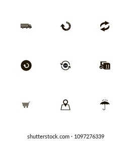 Delivery icons set. reload, 24 hours, place and check