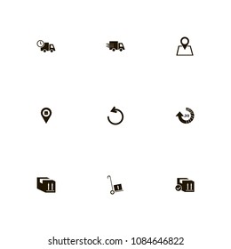 Delivery icons set. reload, box, location and back