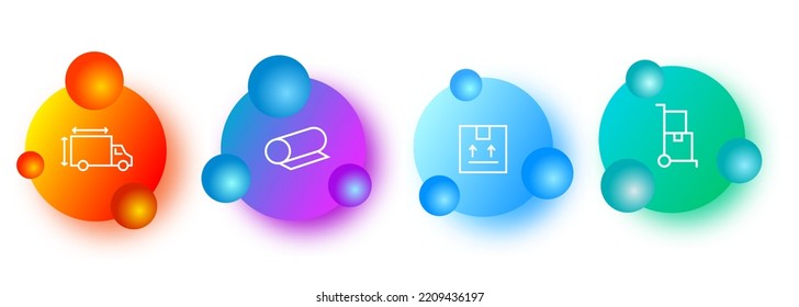 Delivery icons set. Safe delivery, packing tape, trolley, courier. Delivery concept. Gradientstyle. Vector line icon for business.