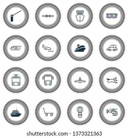 Delivery icons set with school bus, yacht, barrier and other travel boat elements. Isolated vector illustration delivery icons.