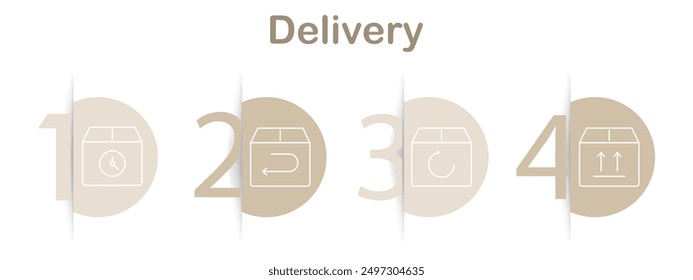 Delivery icons set. Shopping cart, delivery box, closed package, shopping bag, parcel with checkmark, empty basket, online shopping. Linear delivery illustrations.