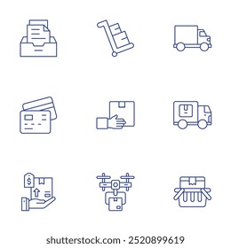 Delivery icons set. Thin Line style, editable stroke. box car, delivery, box, credit card payment, deliver.