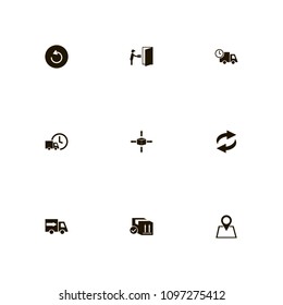 Delivery icons set. time delivery, give parcel, location and reload