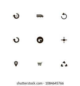 Delivery icons set. time delivery, recycle sign, shopping cart and cart