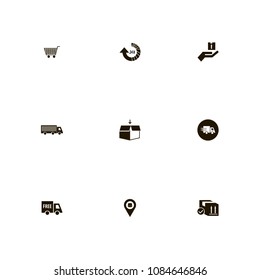 Delivery icons set. time delivery, reload, cart and give parcel