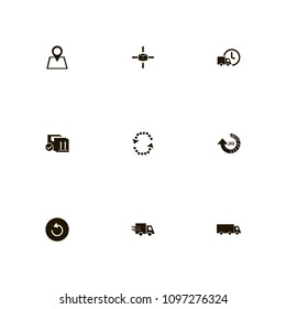 Delivery icons set. transport, circulation, check and parcel