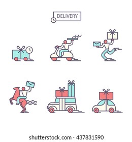 Delivery icons set in the trendy linear style