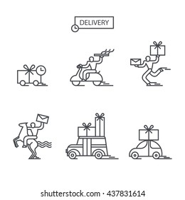 Delivery icons set in the trendy linear style