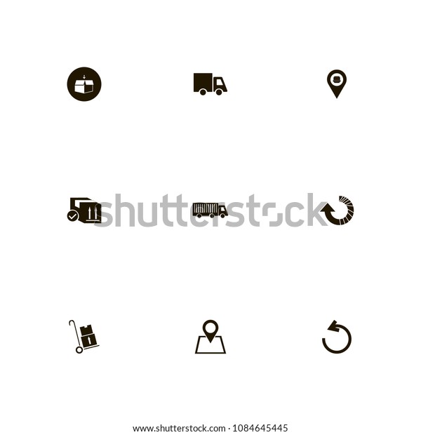 Delivery\
icons set. truck cart, location, post and\
box