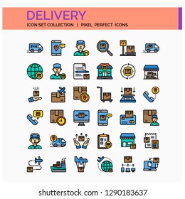 Delivery Icons Set. UI Pixel Perfect Well-crafted Vector Thin Line Icons. The illustrations are a vector.