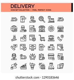Delivery Icons Set. UI Pixel Perfect Well-crafted Vector Thin Line Icons. The illustrations are a vector.