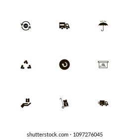 Delivery icons set. umbrella, recycle sign, time delivery and truck