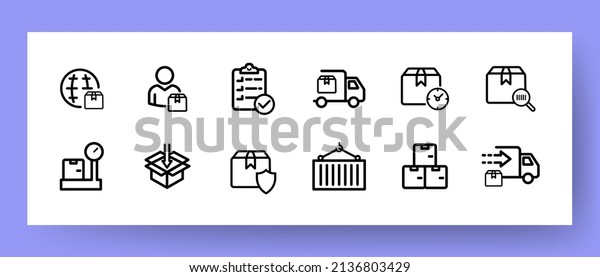 Delivery icons set. World delivery, checkmark, fast\
delivery, courier and parcel search icons. Shipping concept. Vector\
EPS 10.