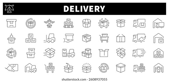 Delivery icons. Delivery and shipping line icons. Shipping, delivery, shopping, tracking, service thin line icon collection. Editable stroke 
