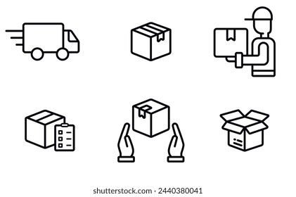 Delivery icons shopping packaging line art vector on white background