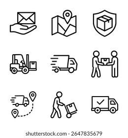 Liefersymbole zeigen Logistikdienstleistungen an. Symbol-Illustration
