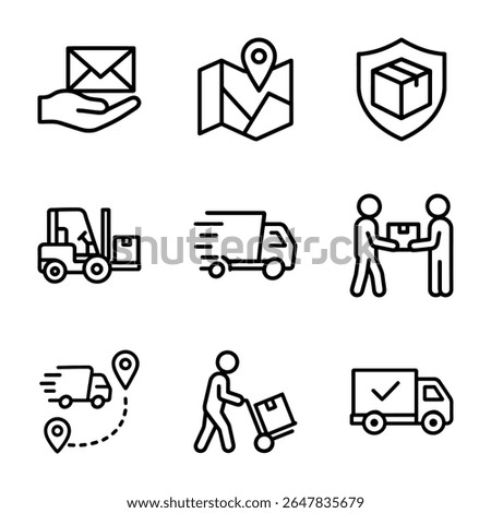 Delivery icons showcase logistics services. Icon symbol illustration