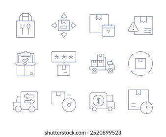 Delivery icons. Thin Line style, editable stroke. pick list, pickup truck, delivery box, delivery time, truck.