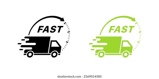 Delivery icons. Truck icons. Flat and silhouette style. Vector icons.