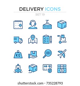 Delivery icons. Vector line icons set. Premium quality. Simple thin line design. Modern outline symbols, pictograms.