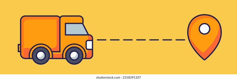 Delivery illustration. Vector cartoon delivery concept. Truck and map pin. Cargo and shipping concept.