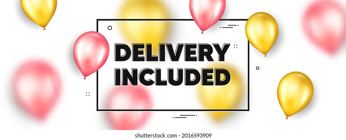 La entrega incluía texto. Los globos enmarcan la promoción y la pancarta. Cartel de envío gratuito. Símbolo de oferta especial. La entrega incluyó un mensaje de marco de texto. Pancarta de globos de partido. Vector