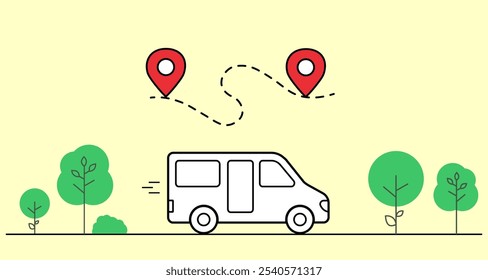 Delivery infographic.  Courier rides along the road on a delivering orders to different points. design with vector city.