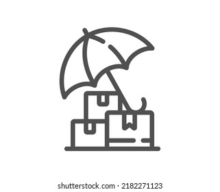 Delivery Insurance Line Icon. Risk Management Sign. Packages With Umbrella Symbol. Quality Design Element. Linear Style Delivery Insurance Icon. Editable Stroke. Vector