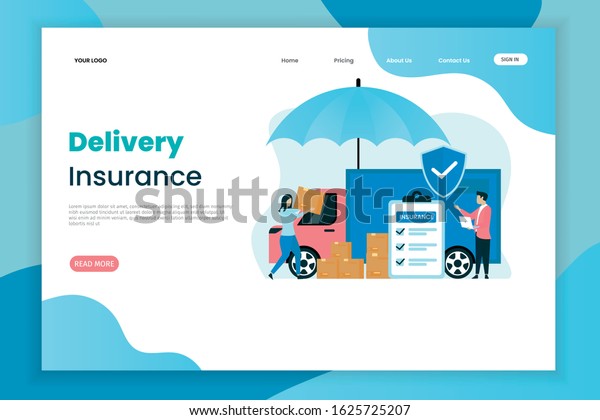 Delivery insurance vector
illustration concept. the car above has an umbrella. landing page
template