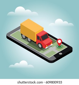 Delivery isometric 3d. Truck with cargo