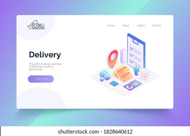 Delivery isometric isometric. landing page vector template