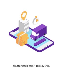Delivery Isometric Website Template. Modern Flat Vector Illustrations. Landing Page. Social Media Concept.