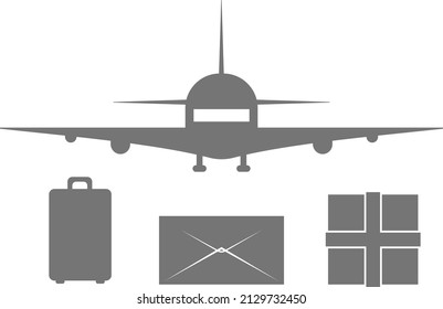 Delivery of letters, parcels, suitcases by air. Fast parcel delivery service. Design of web icon symbols. Vector illustration.