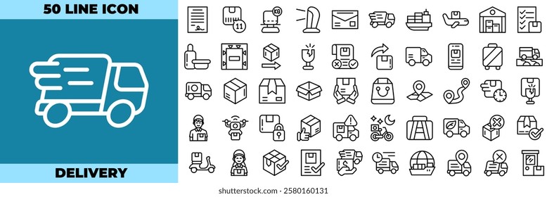 Delivery Line Editable Icons set. Vector illustration in modern thin line style of delivey icons: ship, box, shipment, etc