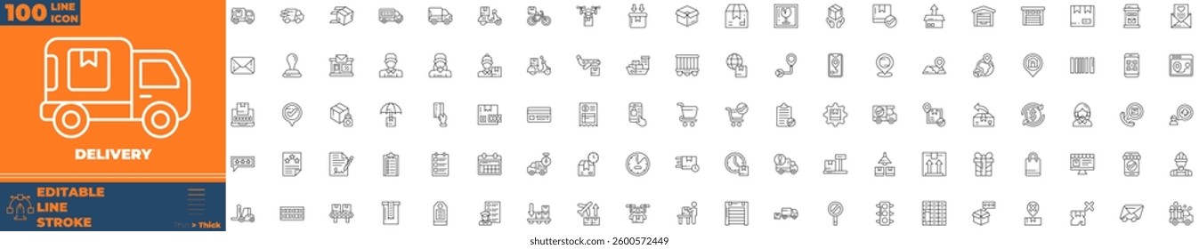 Delivery Line Editable Icons set. Vector illustration in modern thin line style of delivery icons: distribution, shipping, transportation, etc