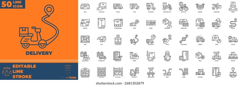 Delivery Line Editable Icons set. Vector illustration in modern thin line style of Delivery icons: delivery, shipping, logistics, etc
