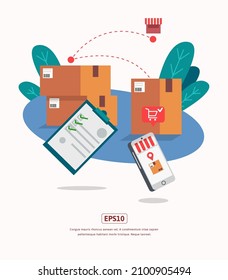 Delivery line flat illustration with box, phone, plant