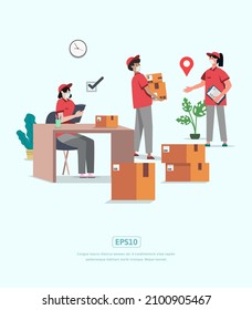 Ilustración plana de línea de entrega con caracteres